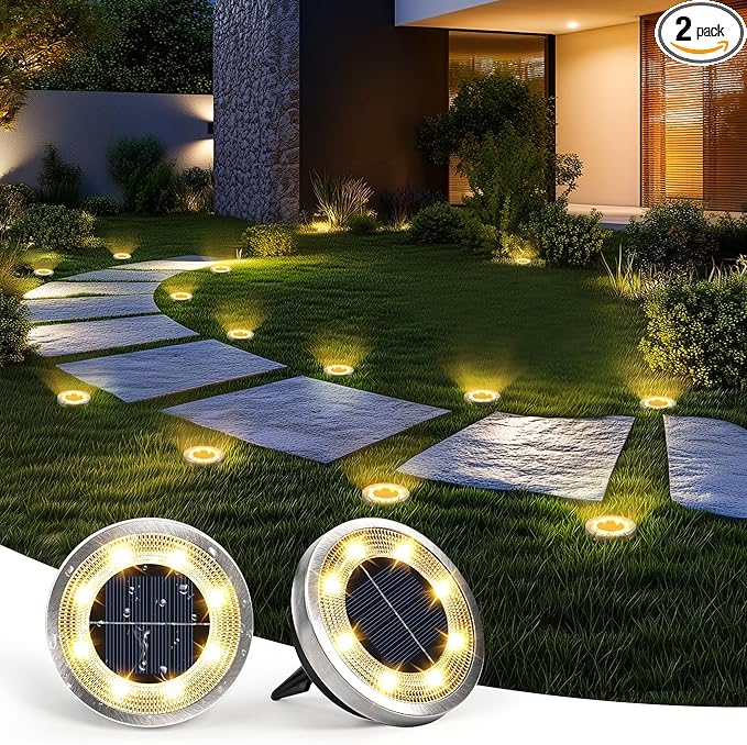 SOLPEX 2 Pack Solar Ground Lights Outdoor Waterproof, Solar Powered Pathway Lights, Landscape Lighting for Garden Walkway Driveway Backyard Decor (Warm White)