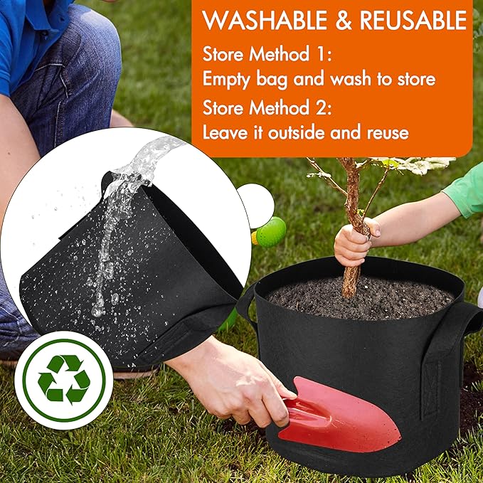 Gardzen 20-Pack 10 Gallon Grow Bags, Aeration Fabric Pots with Handles, Pot for Plants