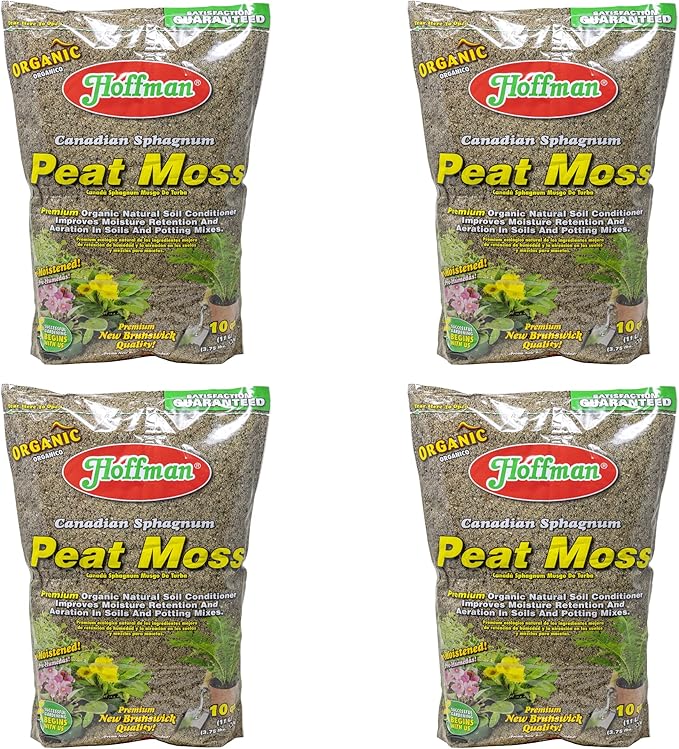 Hoffman Canadian Sphagnum Peat Moss Soil Conditioner to Improve Moisture Retention and Aeration, 10qt Bag, Pack of 4