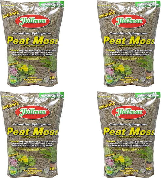 Hoffman Canadian Sphagnum Peat Moss Soil Conditioner to Improve Moisture Retention and Aeration, 10qt Bag, Pack of 4