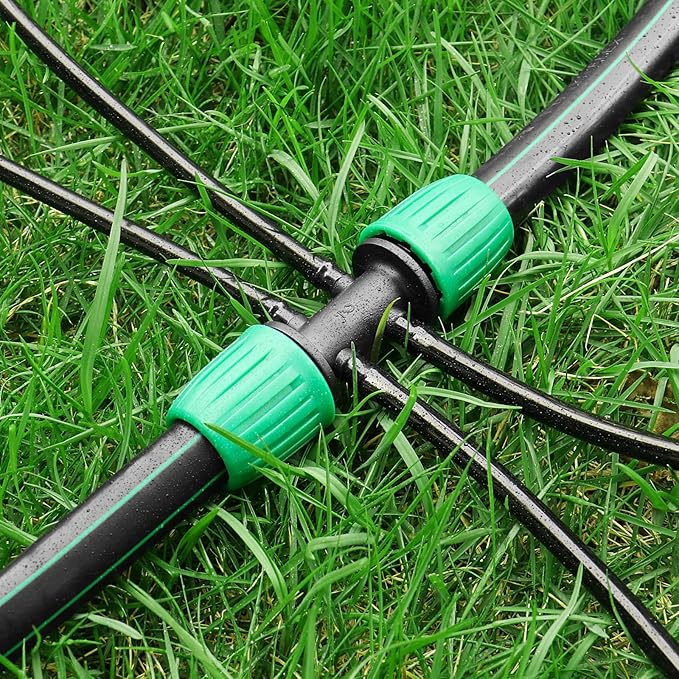 Drip Irrigation Fittings for 1/2" Tubing((0.60"-0.63" OD) to 1/4" Irrigation Tubing, 12 Pieces Barbed Tee Drip Fittings Twist Locked 6 Way Connectors for Drip Irrigation Hose (13mm ID / 4mm ID)