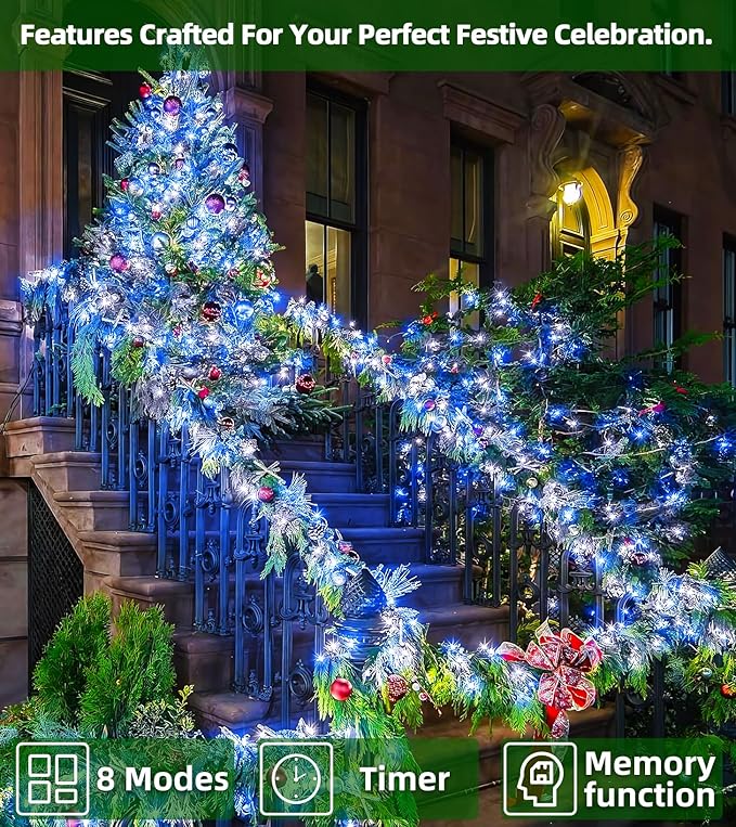 750 LED 246FT Christmas Lights Outdoor, Super Long Waterproof Christmas String Lights with 8 Modes, Christmas Tree Lights with Timer Memory for Fence Garden Xmas Wedding Party Decor Blue & Cool White
