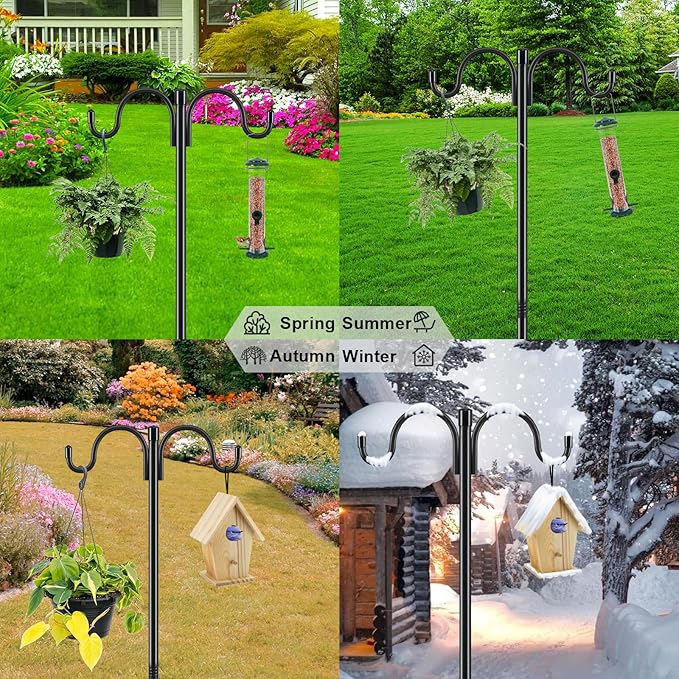 Gtongoko Double Shepherds Hook for Outdoor, 2 Pack 108 Inch Heavy Duty Bird Feeder Pole 3/4 Inch Thick Garden Hooks for Hanging Hummingbird Feeder, Plant Baskets, Solar Light Lanterns