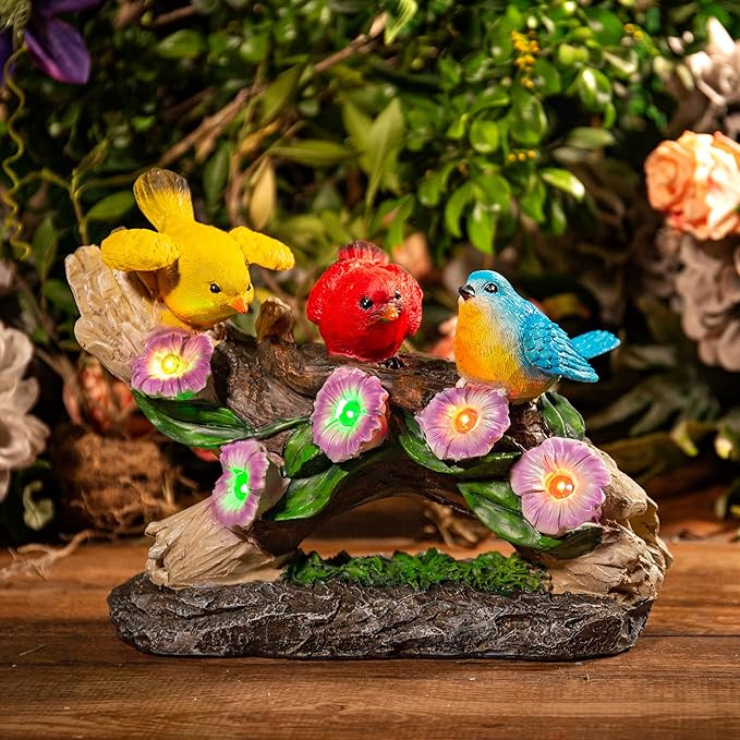 Malister Bird Figurines with Color Changing Solar Light Garden Decor, Outdoor Decor Garden Statues, Gnome Decor Garden Art Outdoor Statues Patio Decor Lawn Yard Art, Statue Gifts