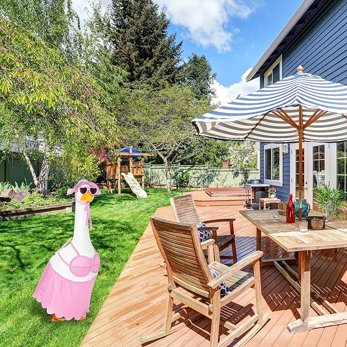 Bikini Goose Outfit Lawn Goose Clothing Porch Goose Outfits Summer Yard Goose Outfits Hawaiian Luau Goose Outfit for 23'' Lawn Goose Outdoor Decoration (Pink)