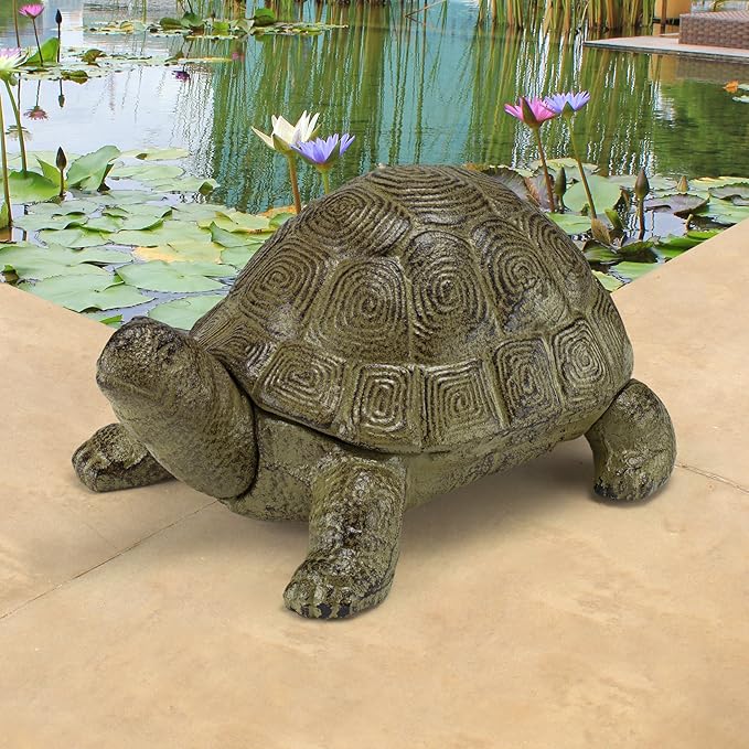 Design Toscano Aesop's Turtle Ornament Garden Tortoise Animal Statue, 10 Inches Wide, Cast Iron, Verdigris Finish
