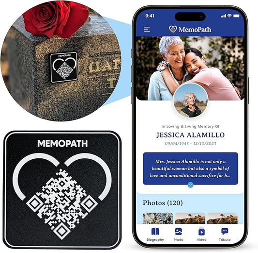 QR Memorial Plaque and Memorial Webpage - Cemetery Plaques for Grave, Cemetery Qr Code, Memorial Qr Code for Headstone, Memorial Plaques, Remember Tag, Memorial Gifts for Loss of Loved One