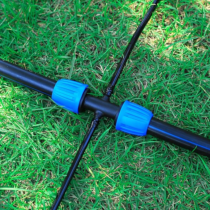 1/2 to 1/4 Inch 4-Way Barbed Fitting,Irrigation Tubing Variable Diameter Connectors,for 1/2 Inch (OD 0.620 in.ID is 0.520. in Irrigation Poly tubing and 1/4 Irrigation tubing(10 Pcs Blue)