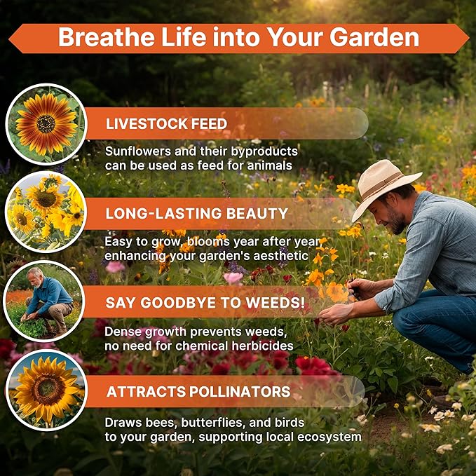 Sunflower Mix Seeds Pack 8 oz - Over 10,300 Non-GMO Heirloom Sunflower Seeds for Planting, Annual Flowers in Individual Seed Packet, Sunflower Seeds for Planting Home Garden Indoor & Outdoor Gardening