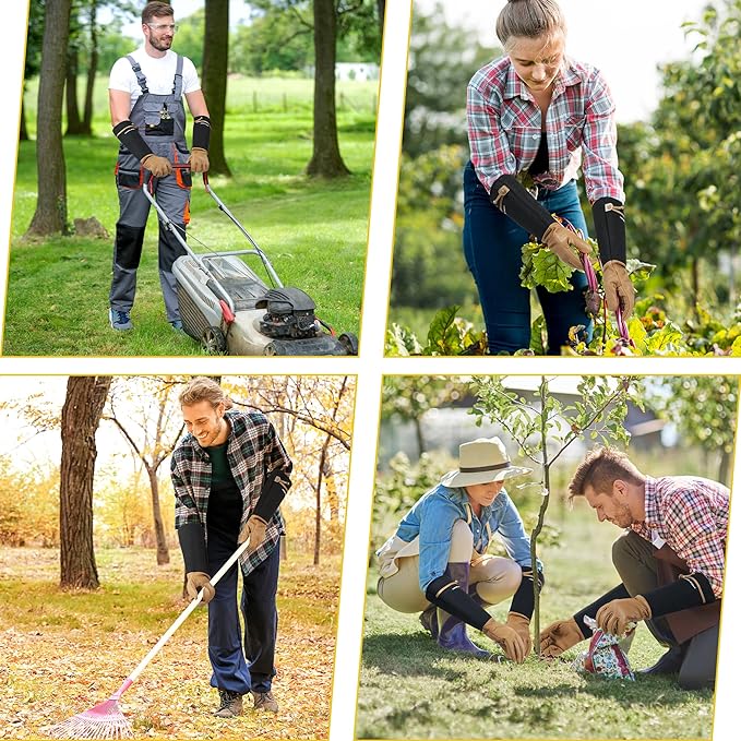 HANDLANDY Long Gardening Gloves for Men & Women, Cowhide Leather Rose Pruning Gloves, Breathable Thorn Proof Gauntlet Gloves (Brown-Cowhide, M)