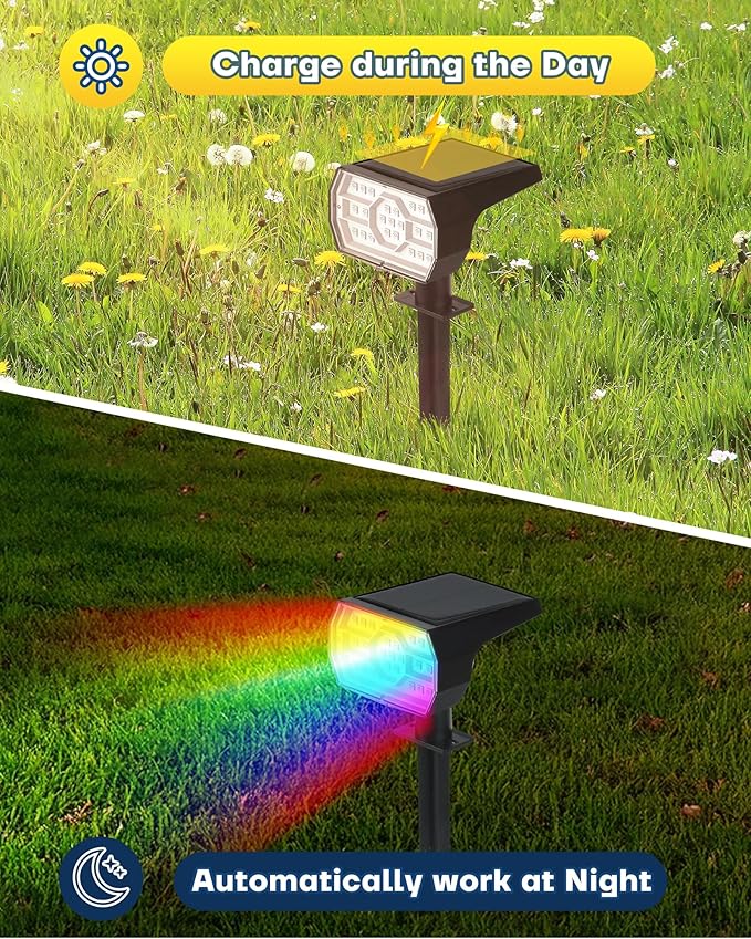 Kaxiida Solar Color Changing Lights Outdoor, 7 Lighting Modes Solar Lights Outdoor Waterproof IP68, Multicolor RGB Outdoor Powered Light for Garden Yard Patio Landscape Decor