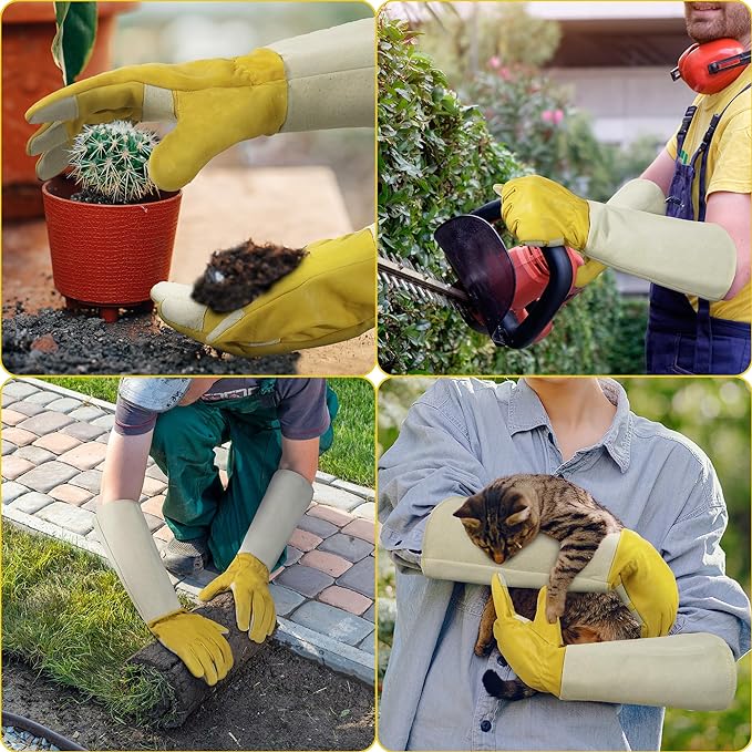 HANDLANDY Rose Pruning Gloves for Men & Women, Thorn Proof Long Garden Gloves, Gardening Gifts for Gardeners (Yellow- Goatskin, X-Large (Pack of 1))