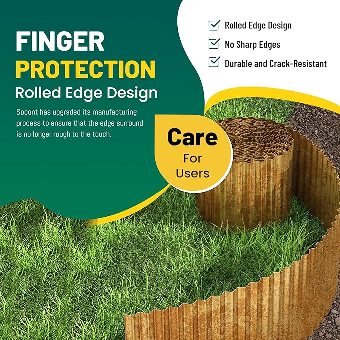 Corrugated Metal Garden Edging, 6"×20Ft Durable Landscape Border for Garden, Lawn, Flower Beds and Paver Edging (Rusty)