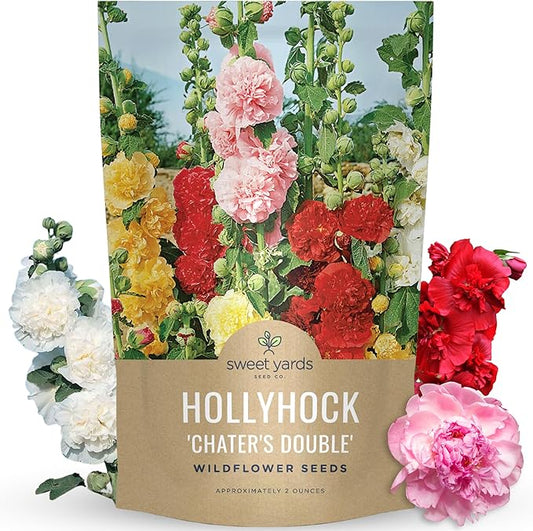Hollyhock 'Chater's Double' Mix - Bulk 2 Ounce Pouch - 6,000 Flower Seeds for Planting - Alcea rosea