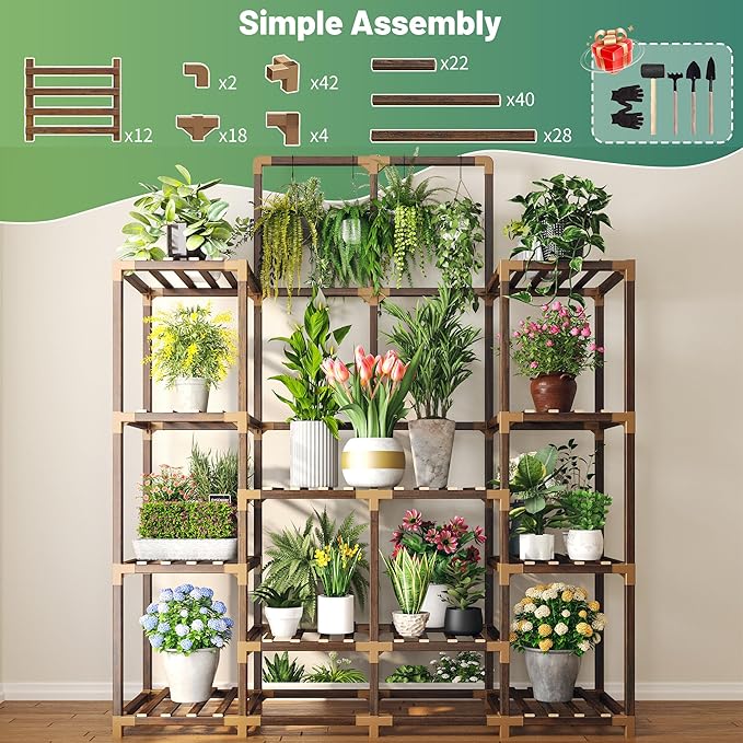 EnHomee Plant Stand Indoor Tall Plant Stand Outdoor Large Wood Plant Shelf Indoor for 18 Pots Plants,4-tiers Plant Holder for Patio Living Room Gardening Balcony 45" Wx62.1 Hx11.78 D