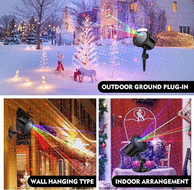 Christmas Laser Lights Outdoor, Red Green Blue Christmas Projector Lights Outdoor,with Wireless Remote Control, for Light ShowIndoor/Outdoor Garden, Courtyards, Party(XB-MTX)