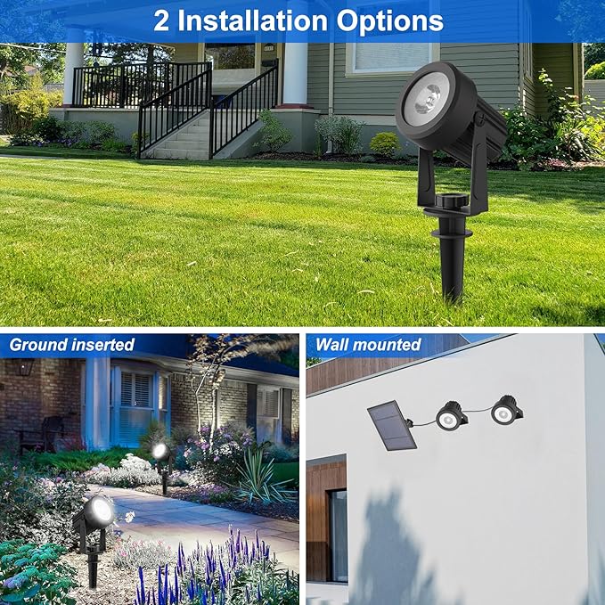 Solar Spot Lights Outdoor, 4-in-1 Solar Landscape Spotlight Waterproof 9.8ft Cable, 5W 3000mAh, Auto ON/Off Adjustable Solar Wall Lights for Yard, Ground, Garden, Pool, Lawn (Cold White)