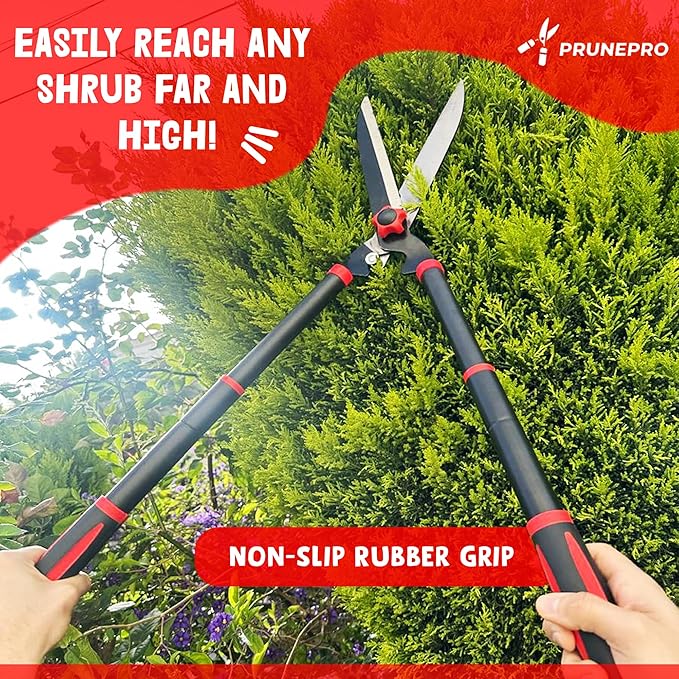 Hedge Shear 15’’-24’’ Extendable Manual Trimmer - Durable Garden Shears for Bushes & Shrubs - Heavy-Duty Gardening Tool for Precise Trimming, Yard Tools for Gardening, Red/Black