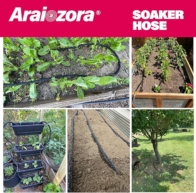 Soaker Hose 50 FT For Garden Beds,Heavy Duty Solid Brass Connector 1/2“ Ruber Drip Irrigation for Flower Bed&Yard,Landscaping