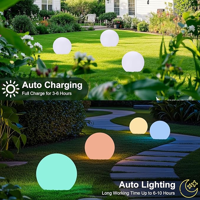 shumi Garden Ball Light-6inch LED Outdoor Table Lamp 16 RGB Colors and Dimmable Globe Light with Remote,Decor for Patio,Garden,Yard,Beach,Pathway