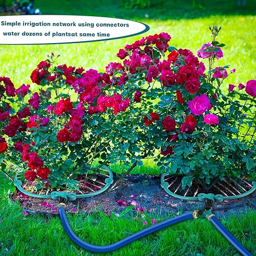 2Pcs 360° Tree Water System Tree Watering Ring 20 Inch Circle Sprinkler and Irrigation System Targeted Water with Y Hose Splitter for New Tree Outdoor Plants Raised Garden Beds Shrubs (Green, Large)