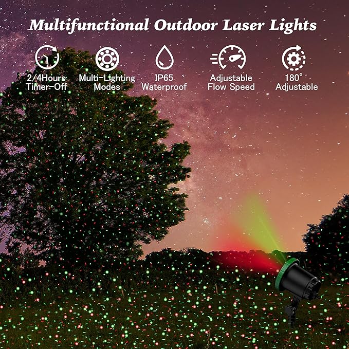 Outdoor Laser Lights Projector, 3 Color Motion Firefly Lights Show, RGB Christmas Decor Lights with Remote for Trees, Patio, Landscape