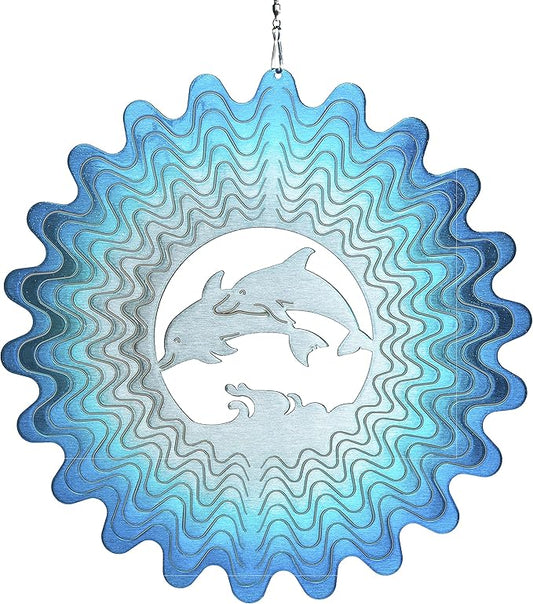 Dolphin Wind Spinners for Yard and Garden, Metal Dolphin Ornaments for Garden Décor, Outdoor Wind Spinner, Dolphin Gifts, Outdoor Garden Decoration, 12 inch Dolphin Wall Décor by ISEO