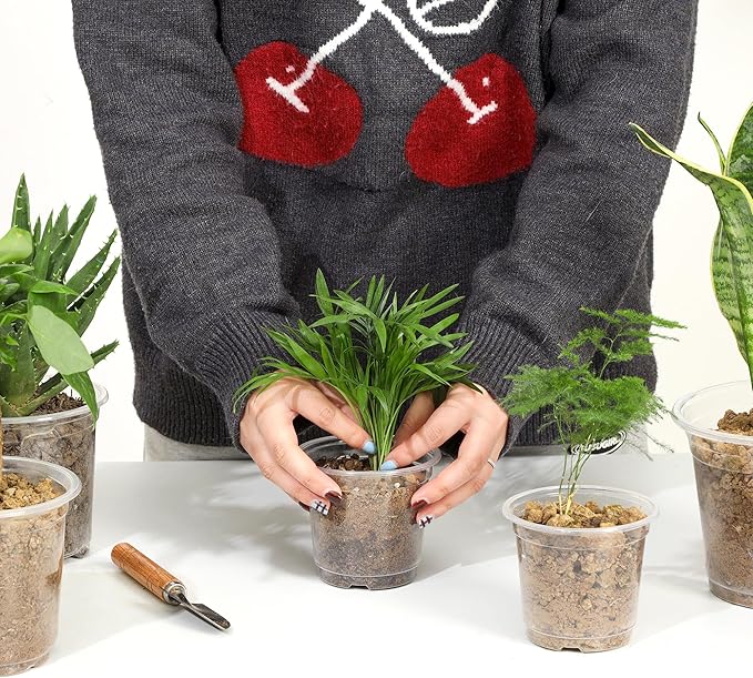 60 Pack 4 Inch Clear Nursery Pots with Drainage Holes, Transparent Plastic Pots for Plants, Reinforced Seed Starter Pots Garden Pots Flower Pots Come with 50pcs Plant Labels