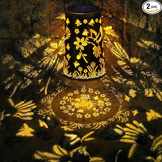 Kaixoxin 2 Pack Hummingbird Solar Lantern Lights Metal Outdoor Waterproof Garden Decor Hanging Lights for Backyard Porch Patio Table Yard Balcony Lawn Pathway Gifts for Women Grandma Mom