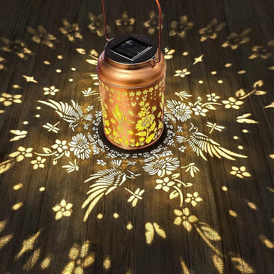 Outdoor Solar Waterproof Lantern Bee Garden Decorative Lights Hanging Solar Lights for Patio, Balcony, Backyard, Porch as Gift for Mom and Grandma (Hummingbird Flowers)