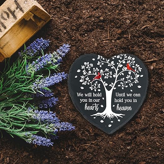 Cardinal Memorial Slate Stone - Hold You in Our Hearts, Memorial Plaque Sympathy Gifts for Loss of Loved One, Memorial Gifts for Loss of Father, Mother, Brother Garden Slate Stone TNA6