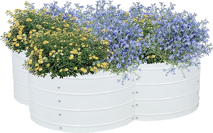Sunnydaze Galvanized Raised Garden Bed - Metal Raised Bed for Gardening - Outdoor Planter Box for Flowers, Plants, and Vegetables - Ivory White - 12” H Clover