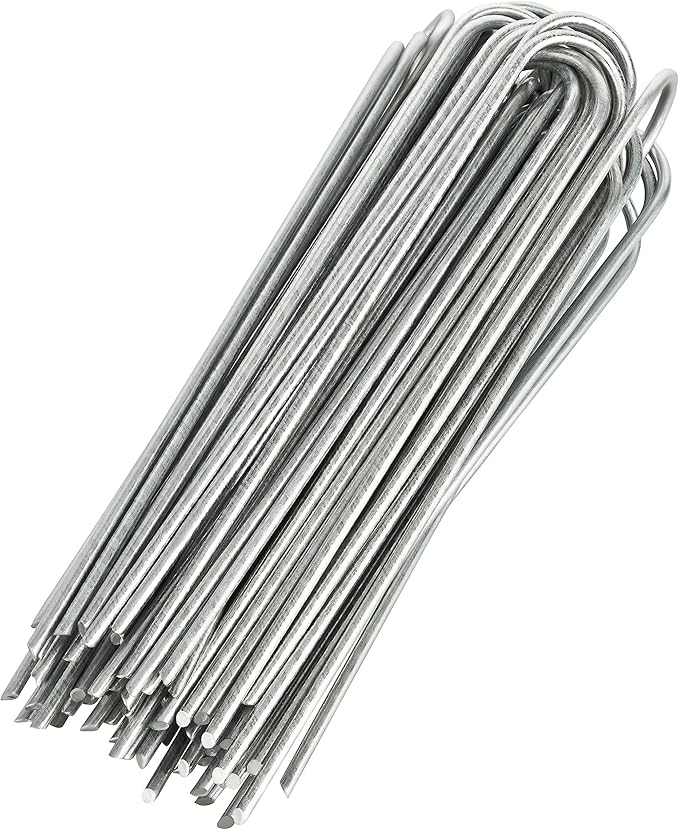 100-Pack Anti-Rust 8 Inch 9 Gauge Heavy-Duty U-Shaped Garden Securing Stakes/Spikes/Pins/Pegs - Hot Dipped Galvanized Sod Staples for Anchoring Landscape Fabric