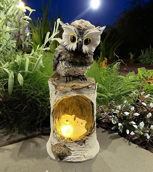 coolboy Owl Outdoor Garden Statue,Waterproof LED Solar Lights Outdoor Decor,Resin Owl Ornament,Solar Lantern Indoor Figurines for Patio Table Decor for Ourdoor Garden
