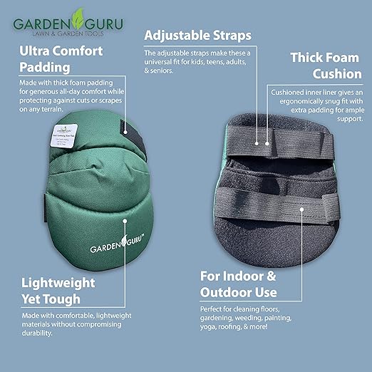GARDEN GURU Cushioned Gardening Knee Pads with Adjustable Straps - Soft Inner Liner, Ultra Comfort Padding, Garden Kneelers for Yard Work, Cleaning, Household Chores, Roofing, and More (2 Pack)