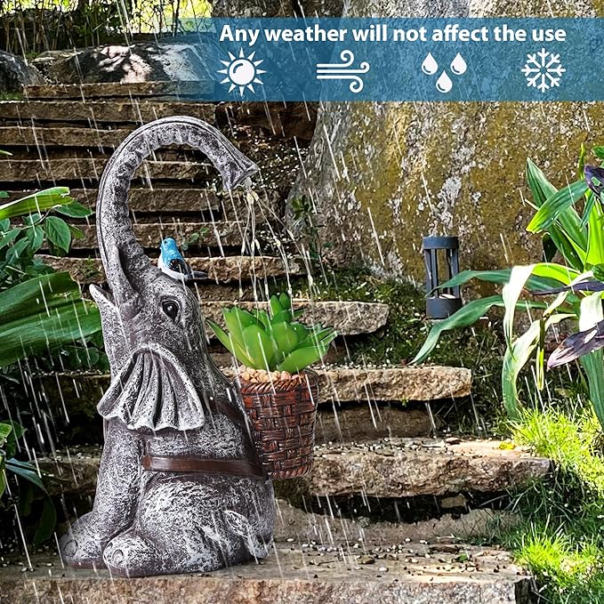 Solar Elephant Watering Effect LED Lights Garden Statue, Outdoor Garden Decor for Lawn, Balcony, Yard, Gifts for Mom, Grandma, Wife