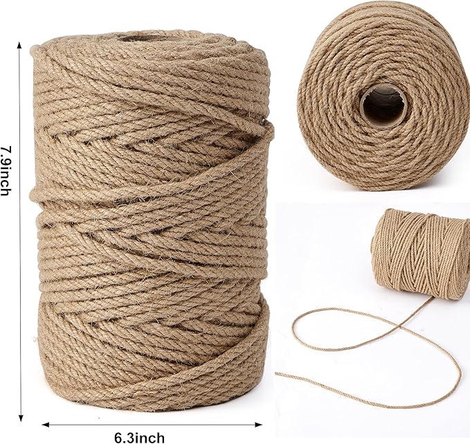 Natural Jute Twine,656 Feet 4mm Hemp Twine Rope for Gift Wrapping Craft Plant Garden Christmas Handmade Arts Decoration Packing String Home Decor