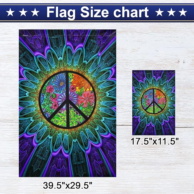 FLAGWIX Peace Hippie American Flags - Sunflower Decor, Garden Flag 12x18, Peace Sign Flags, Decorations Outdoor, A Little Something To Brighten Your Day Flag - Double Sided Heavy Duty Canvas Flags