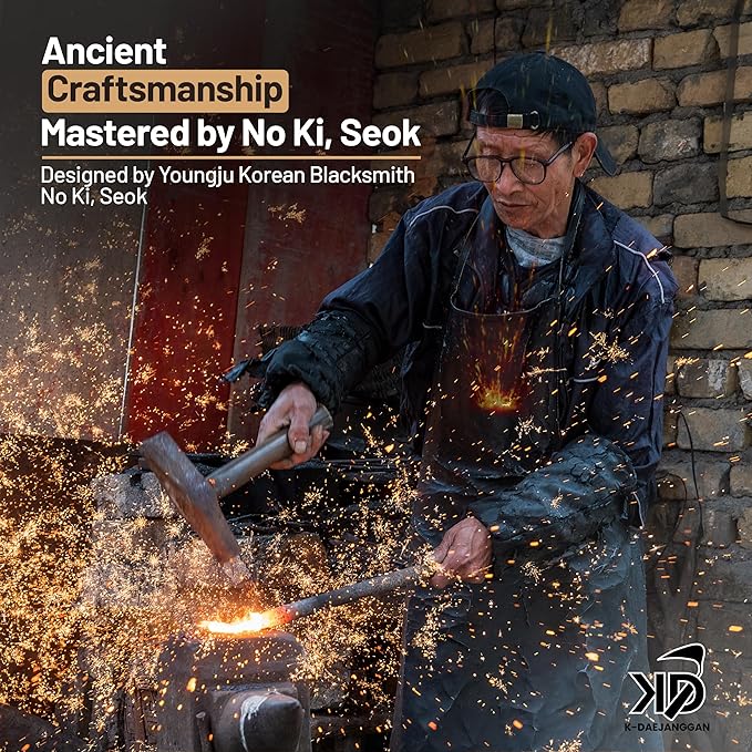 Fits All Hand Sizes: Youngju Homi & Korean Garden Hand Plow Hoe - Korean Master Blacksmith Seok No Ki Crafted - Ideal for Easy Gardening, Weeding, Farming - Safety Cover Included. Authentic, Handmade