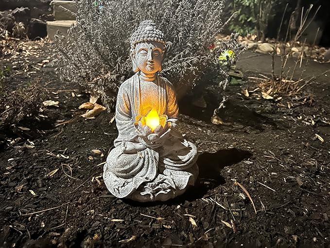 VP Home Buddha Statue for Home and Outdoor Decor, Solar Powered Flickering LED Garden Light, Zen Meditation, Spiritual Room Decor (Zen Buddha)