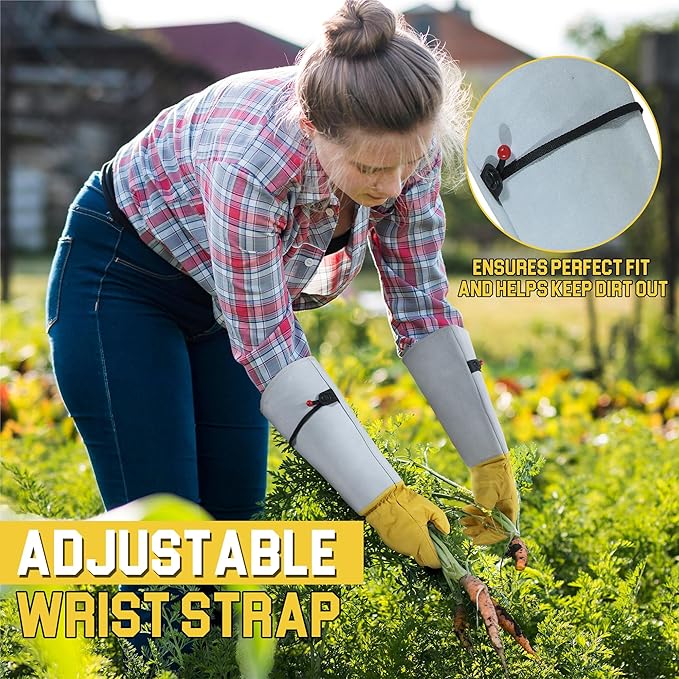 HANDLANDY Rose Gloves for Men & Women, Long Leather Gardening Gloves Thorn Proof, Best Garden Gifts & Tools for Gardener (Yellow-beige, Medium (Pack of 1))