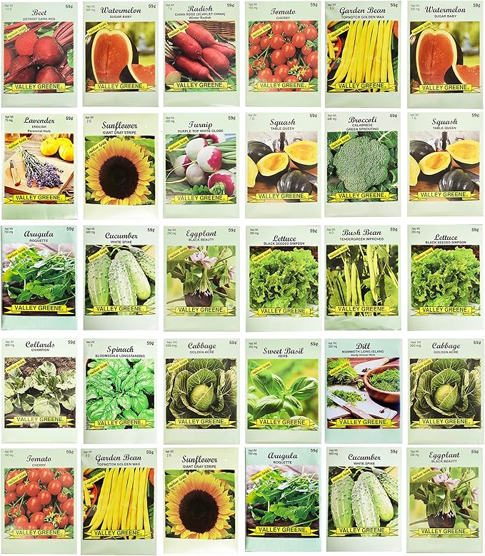 30 Assorted Packages of Vegetable Seeds, 15+ Varieties, All Seeds are Heirloom, 100% Non-GE