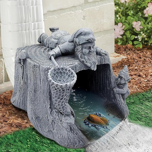 Gnome Fishing 3"x4" Gutter Downspout Splash Block Decor, Garden Outdoor Animal Resin Statue & Sculpture, Gutter Diverter Rain, Decorative Gutter Extension Downspout, Eco-Friendly