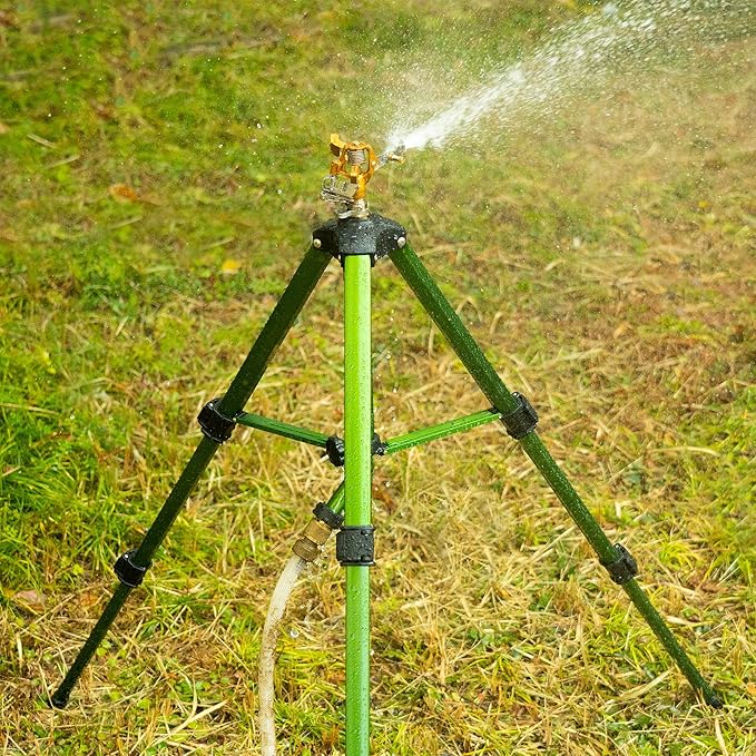 Hourleey Impact Sprinkler on Tripod Base, 2 Pack Heavy Duty Sprinklers for Lawn Yard Garden, 0-360 Degree Large Area Coverage, 3/4 Inch Connector Extension Legs Flip Locks with Brass Head