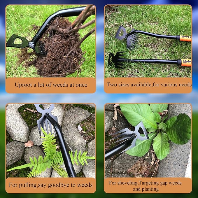 Weed Puller Tool, Artifact Garden Tools, 2024 Upgraded Uprooting Weeding Tool with Gloves, Manganese Steel Weed Remover Tool for Garden, Farm Weeding and Planting(6-Teeth)