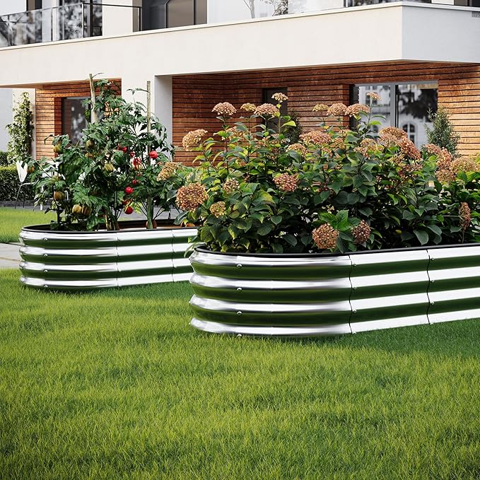 Galvanized Metal Planter Round Raised Garden Bed Kit for Gardening Outdoor，2x2x1ft 2pc Grow Garden Box Raised Flower Bed，Round Galvanized Planter Outdoor Metal Fire Pit Ring