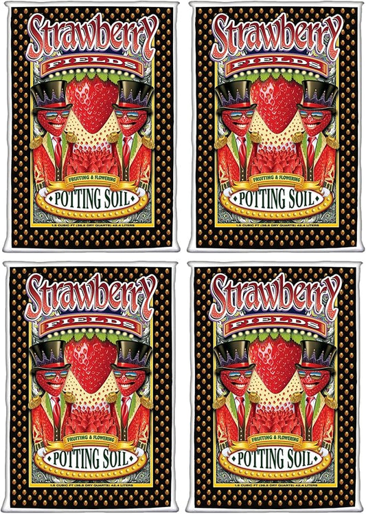 FoxFarm Strawberry Fields Fruiting & Flowering Potting Soil, 1.5cu ft (Pack of 4) - Use to Increase Blooms, Fruits, and Berries - Made for The Fruiting and Flowering Stages of Plants