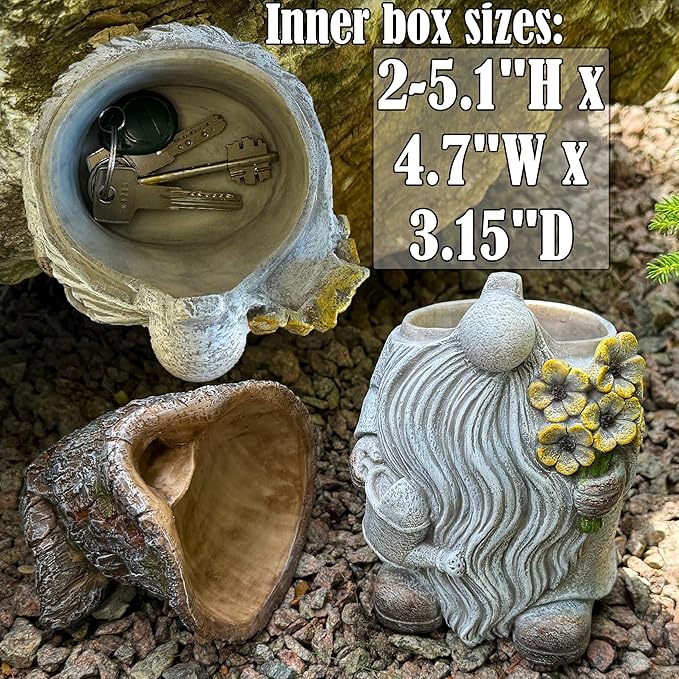 Mood Lab Garden Gnome - Key Hider Gnome Figurine - 9.25 Inch Lawn Statue - for Outdoor or House Decor