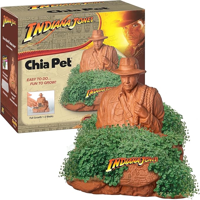 Chia Pet Indiana Jones with Seed Pack, Decorative Pottery Planter, Easy to Do and Fun to Grow, Novelty Gift, Perfect for Any Occasion