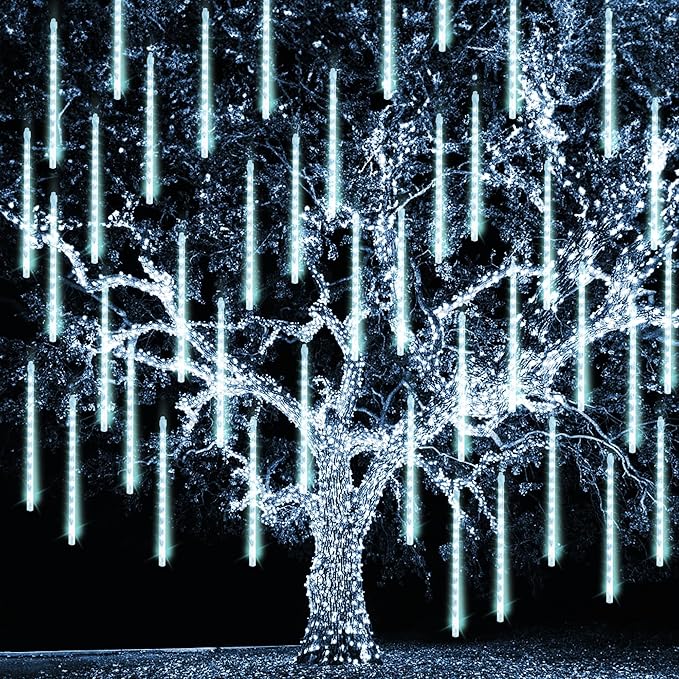 TW SHINE Christmas Meteor Shower Lights Outdoor, 864 LED 12" 24 Tubes Waterproof Christmas Lights Outdoor Plug in, Snow Falling Rain Icicle Xmas Lights Decorations, White
